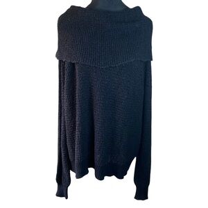 Free People Oversized Black Knit Off Shoulder Over Sized Sweater SZ S/P